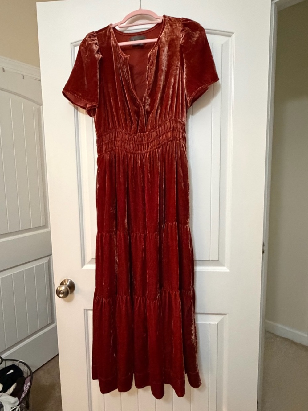 Anthropologie Somerset Velvet Maxi Dress in Deep Burgundy/Rust Red size medium - Picture 4 of 17